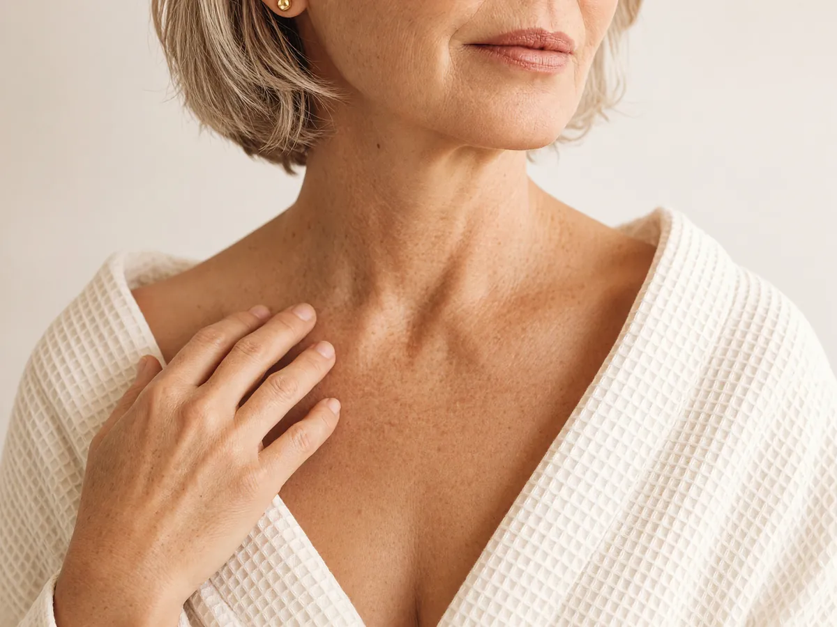 Sun damage on the chest, neck and hands