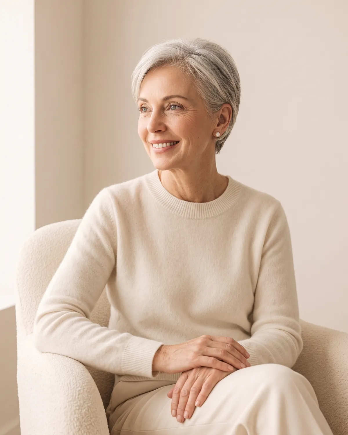 Smiling woman in a lounge chair at a concierge medicine visit in Vero Beach