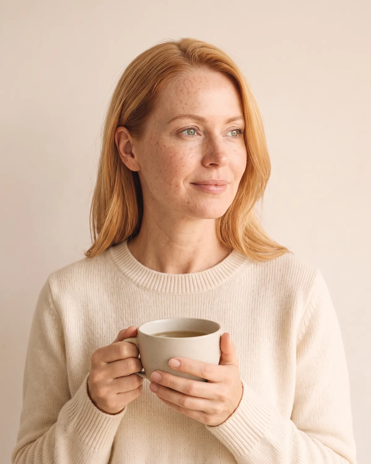 Woman holding a mug of tea at a functional medicine visit in Vero Beach