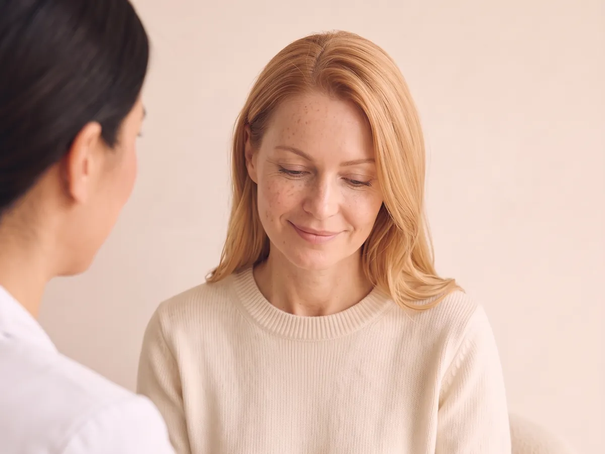 Patient in a relaxed functional medicine consultation