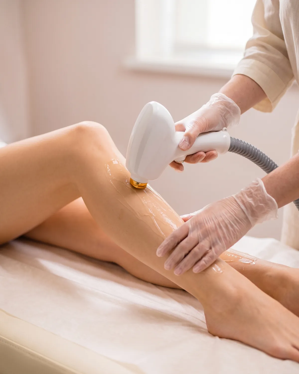 Laser hair removal on a woman's lower leg in Vero Beach
