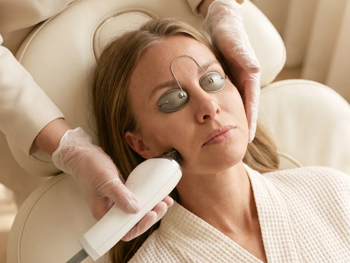 Woman receiving a MOXI laser facial