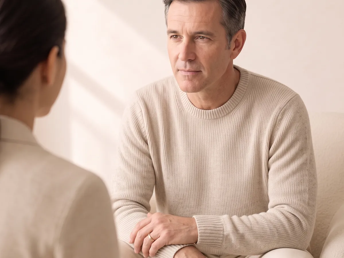 Man listening during a psychiatry consultation